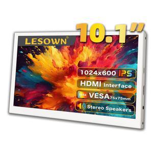 LESOWN 소형 HDMI 컴퓨터 온도 모니터 IPS 내장 1024x600 스크린 10.1인치 PC용 스피커 디스플레이 PC 패널 미니 윈도우 보조 센서 화이트