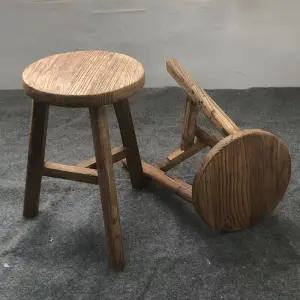 나무 빈티지 원목 스툴 낮은의자 현관 신발 의자 원형 스몰