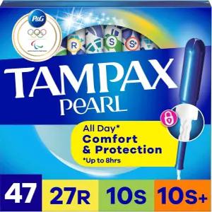 여성 멀티팩용 탐팍스 펄 탐폰 리크가드 브레이드 레귤러/슈퍼/슈퍼 플러스 흡수력 무향 47 카운트