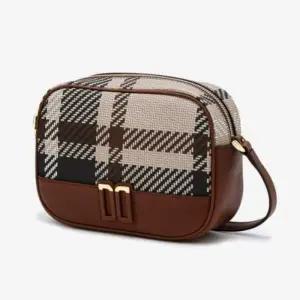 닥스 DCBA4E710W2TARTAN CHECK MIX 브라운 타탄체크 가죽배색 크로스백