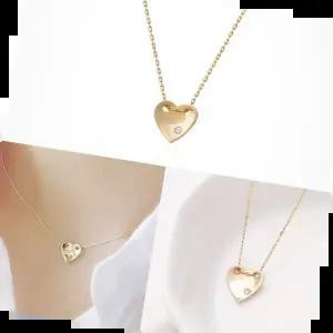 기본목걸이 Gold 천연 다이아몬드 하트 골드 체인 목걸이 14K