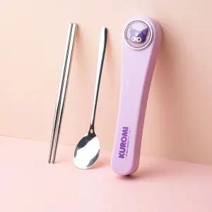 산리오 페이스 수저 케이스세트-쿠로미피규어포크 어숟가락 규어 캐릭터 식기 스푼