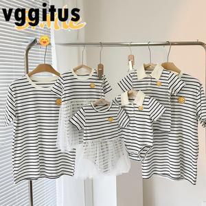 가족 의상 반팔 소녀 소년 바디 슈트 줄무늬 아빠 아들 딸 부모 자식 풀오버 티 H1212