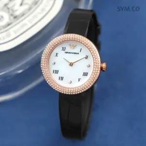 알마니 AR11356 독수리 엠블럼 라운드 큐빅 로즈골드 빈티지 캐쥬얼 여자 가죽 시계 d