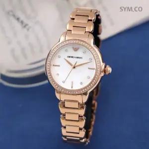 알마니 AR11523 독수리 엠블럼 라운드 콤비 빈티지 라운드 여자 메탈 시계 d