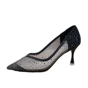 큐빅 메쉬 스틸레토힐 7cm 뾰족코 포인트 하이힐