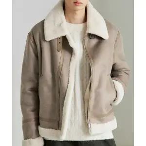 210에디트 남녀공용 하이넥 비건 레더 무스탕 자켓 [마일로 베이지]_ZF4JP041 1990152