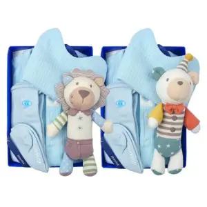 [갤러리아] (쌍둥이출산,백일슈트세트)솔링모달바디슈트블루두벌+사자,곰돌딸랑이(A11-10608SET)