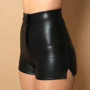 사이드 슬릿 트임 레더 가죽 스키니 레자 반바지 숏팬츠 (블랙) SR14099LSSP