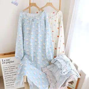 레트로 오리 긴팔 롱 빅사이즈 홈웨어 원피스 잠옷신혼 루즈핏 가을 예쁜 여자 여성