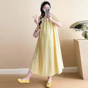 라운드넥 반팔 드레스 임부복 여름 임산부 원피스 기모 제리치즈 빅사이즈 출근룩 출근 임부