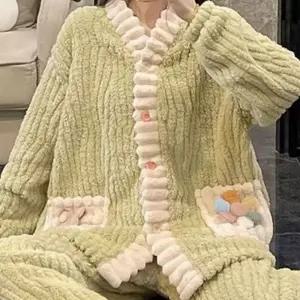 여성 수면잠옷 팬츠 긴팔티셔츠 극세사 홈웨어 상하세트 ST4677 겨울 파자마 파티 셋트 부드러운