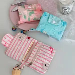 쿠미 여성 링클 패브릭 미니 파우치 카드 지갑