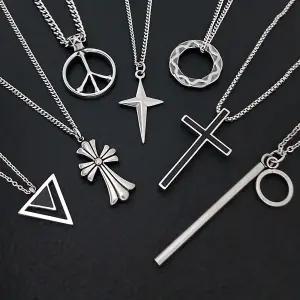 남자 목걸이 써지컬스틸 체인 가죽 십자가 반지 롱