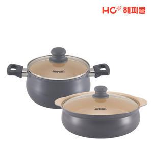 HC해피콜 친환경 세라믹코팅 아리 IH 인덕션냄비 2종B세트(양손20+테이블냄비24)