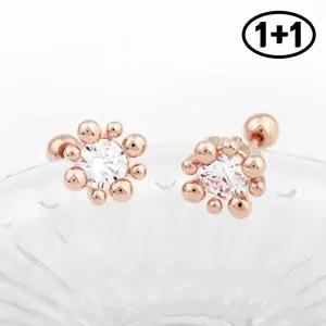 [미니아트][1+1] 버블버블 14K 금침 큐빅 꽃 피어싱