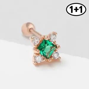 [미니아트][1+1] 헤일로 14K 금침 데일리 그린 큐빅 피어싱