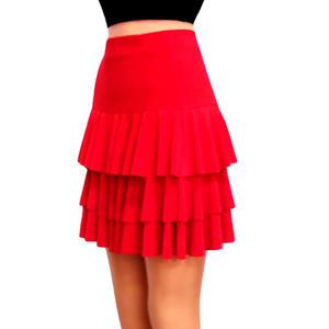 국산 레드 미니 3단 캉캉스커트 댄스스커트 댄스복 에어로빅복