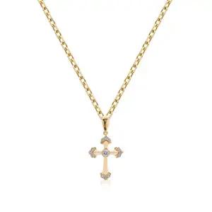 [비앤비골드] 14K 천주교 화이트큐빅 십자가 펜던트 SHP38382