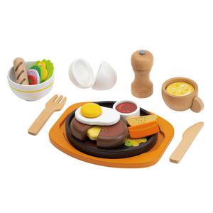 우디푸디 치즈함박스테이크세트 원목 내장 자석 주방놀이세트