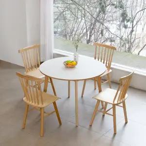 [공간미가구]밀키우드 1000 원형 우드라인 4인 주방 식탁 세트 카페 인테리어