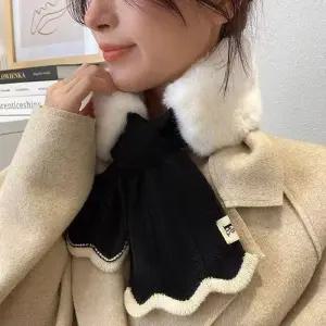 [더봉][6컬러] 투톤 니트 리본 퍼 머플러밍크목도리