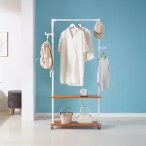 국민튼튼 이동식 원목 선반 행거 WEC-2C 우드 감성 스탠드 2단