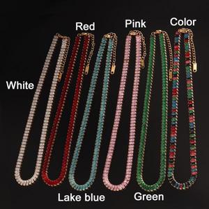 여성용 방수 쥬얼리 화이트 레인보우 핑크 큐빅 18K 금도금 스테인리스 스틸 CZ 목걸이 우아한