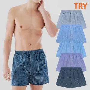 TRY 남자 트렁크 팬티 5매 세트 코튼 사각 속옷 쾌적 TMT03 데일리 패턴
