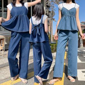 청청패션 데님셋업 투피스 뷔스티에 바지 여름셋업 꾸안꾸룩