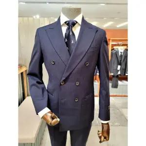 갤러리아 24 S/S 본 이태리 마르조또원단 네이비 스트라이프 남성 더블정장 B