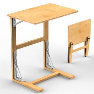 테이텁 24인치 접이식 TV 트레이 테이블, 소파용 대나무 C자형 엔드 작은 소파 사이드 노트북 책상