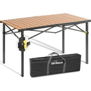 2-6인용 대형 46.4인치 캠핑 테이블 - 220파운드 용량의 헤비 듀티 접이식 야외 테이블, 알루미늄 롤업 탑 및 휴대용 가방, 바비큐용 피크닉 데스크, 테일게이트, 뒷마당(천연)