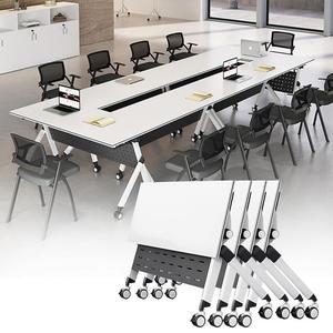 접이식 회의 테이블, 사무실 교육 무음 휠이 있는 모바일 책상, 플립탑이 모던 직사각형 세미나 교실, 회의실, 140cm/55인치, 4팩