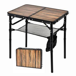 Geastsheng 작은 접이식 캠핑 테이블, 2피트 휴대용 피크닉 테이블 알루미늄 24인치 x 16인치 RV, 피크닉, 해변용 조절 가능한 높이의 경량 식탁(우드 그레인) 3개