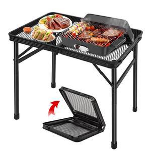 jkwokback 그릴 테이블 캠핑 휴대용 접이식 테이블, 높이 조절 가능한 메쉬 데스크톱, 캠핑용 경량 금속 바비큐, 피크닉, RV, 야외 요리, 여행