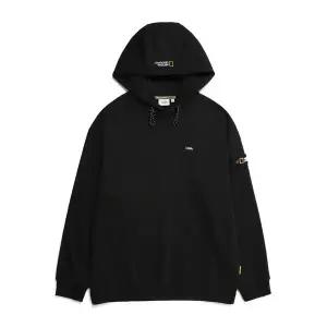 [내셔널지오그래픽] N231UHD901 캥거루 포켓 와펜 세미 오버핏 후드 티셔츠 CARBON BLACK