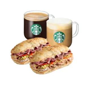 [스타벅스] [뉴욕 샌드위치 세트] 카페 아메리카노 T + 카페 라떼 T + 렌위치 NY 샌드위치 2개