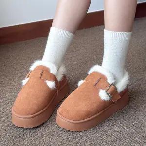 [더봉]스웨이드 배색 안 퍼 통굽 슈즈 3컬러 9016