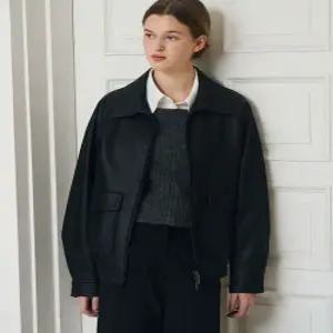 드로우핏 drawfitwomen 리스트 오버핏 레더 블루종 BLACK