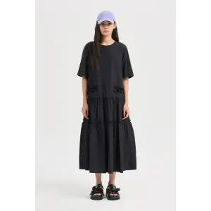 [럭키슈에뜨](센텀시티점) 온라인전용 프릴 배색 반팔 롱 원피스 (LFDAM25480)