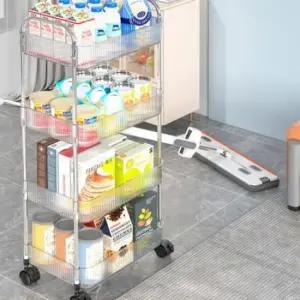 투명 이동식 트롤리 틈새 선반 3단 세탁실 수납장 이동식트롤리 틈새선반 이동식선반