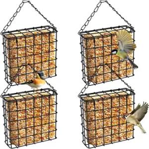 야외용 수트 새 모이통 4팩 야생 케이지 걸이 싱글 케이크 용량 야외 정원 장식