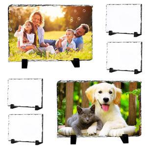 [미국배송] 6팩 승화 슬레이트 블랭크 열전달 시트 스톤 사진 액자 DIY 디스플레이 홀더 포함 데스크탑 기념품 맞춤 디자인 작업용