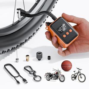 [미국배송] 전기 미니 자전거 펌프 130 PSI 게이지가 있는 휴대용 타이어 펌프 충전식 소형 인플레이터 프레스타 및 슈레이더 밸브가 산악/도시/로드 자전거용 자동 차단 공기