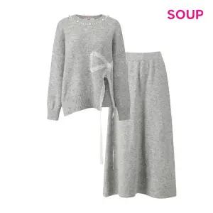 [SOUP](타임스퀘어점패션관)리본 트임 니트 앤 A라인 스커트 셋업 (S5CST07)