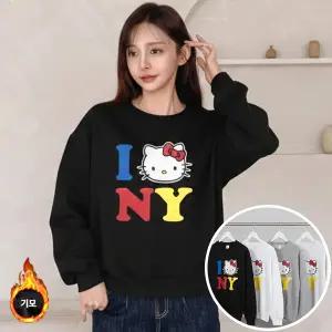 고양이 맨투맨 긴팔 BOX 여성 오버핏 티셔츠 (3컬러) 박시핏 빅사이즈