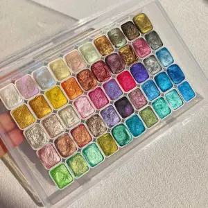 55색 안료 수채화 스폰지 미술 펄물감 단색 투명 솔리드 페인트 반짝이