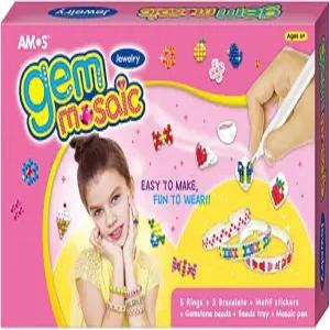 AMOS 보석 모자이크 주얼리 제작 키트 - 반지 5개와 팔찌 3개 스티커 시트 구슬 펜 및 트레이 용