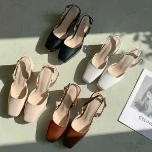 [하프클럽/]하이 힐 통굽 가보시 슬링백 여성 오피스 룩 구두